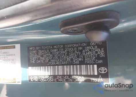 2010 Toyota Corolla Le z USA, uszkodzony, nr VIN JTDBU4EE4A9111348